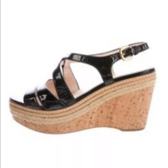 PRADA Patent Leather Cork Platform Wedge Sandal 37 - Picture 2 of 8